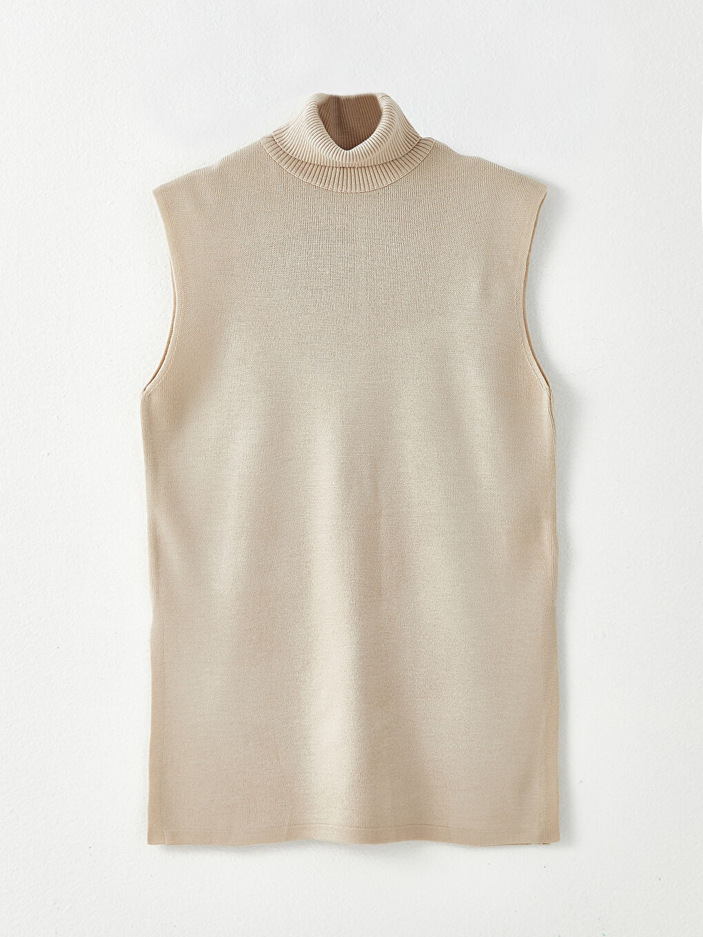 Bej Balıkçı Yaka Düz Triko Kadın Süveter-8