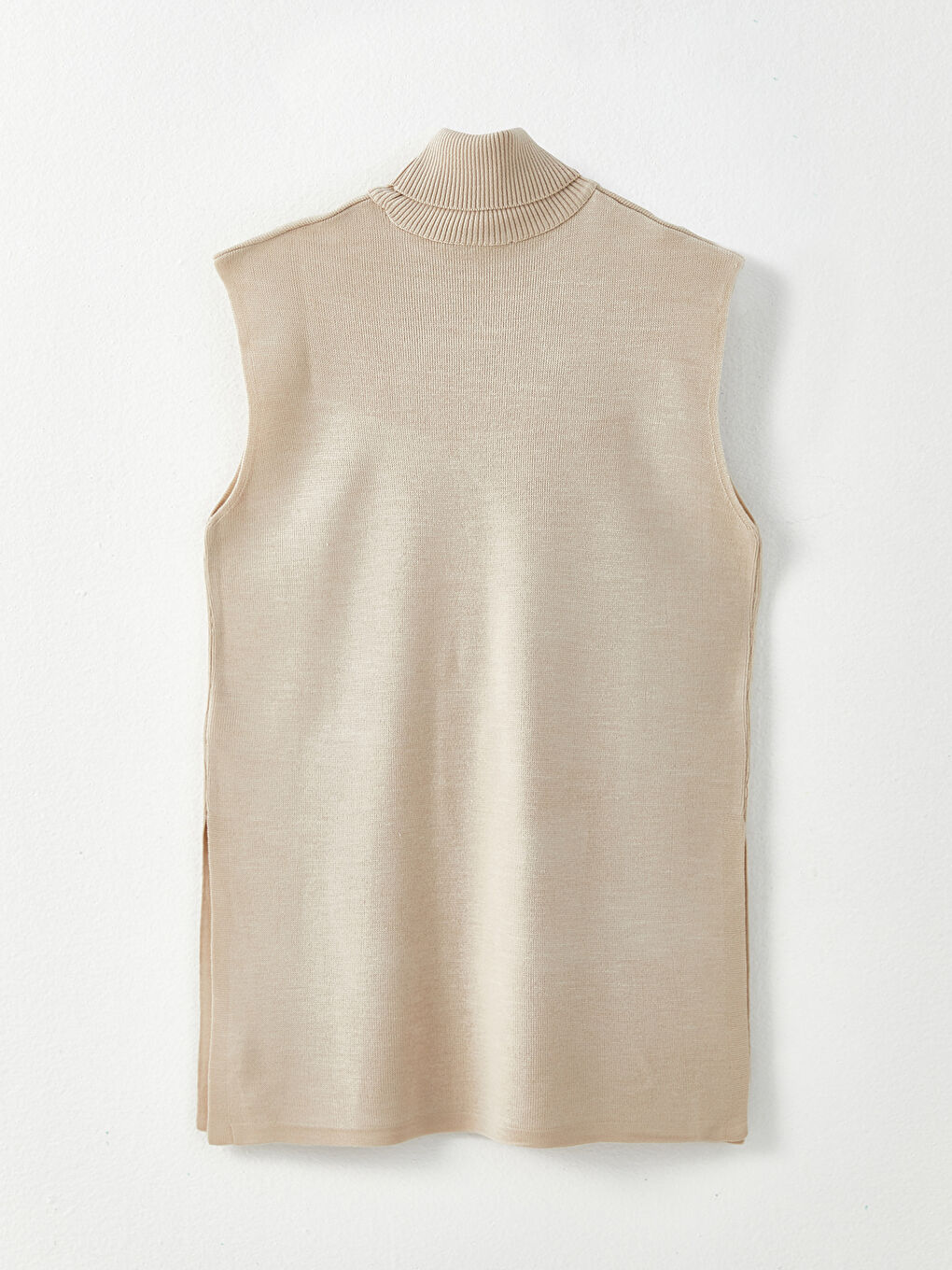 Bej Balıkçı Yaka Düz Triko Kadın Süveter-9