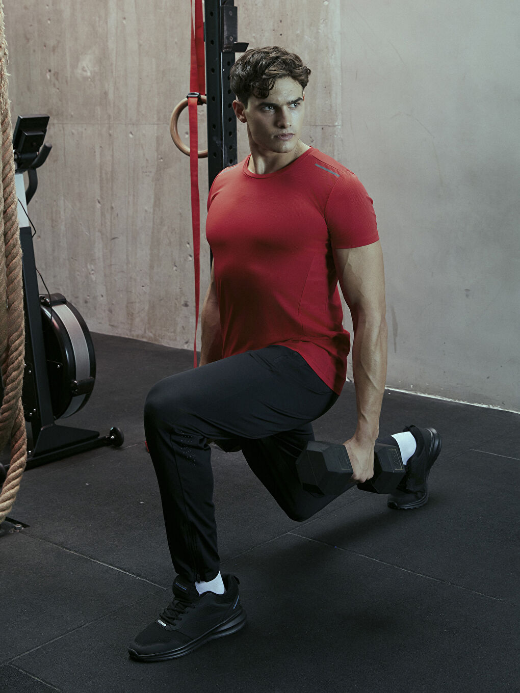 Kırmızı Bisiklet Yaka Kısa Kollu Erkek Spor Tişört-1