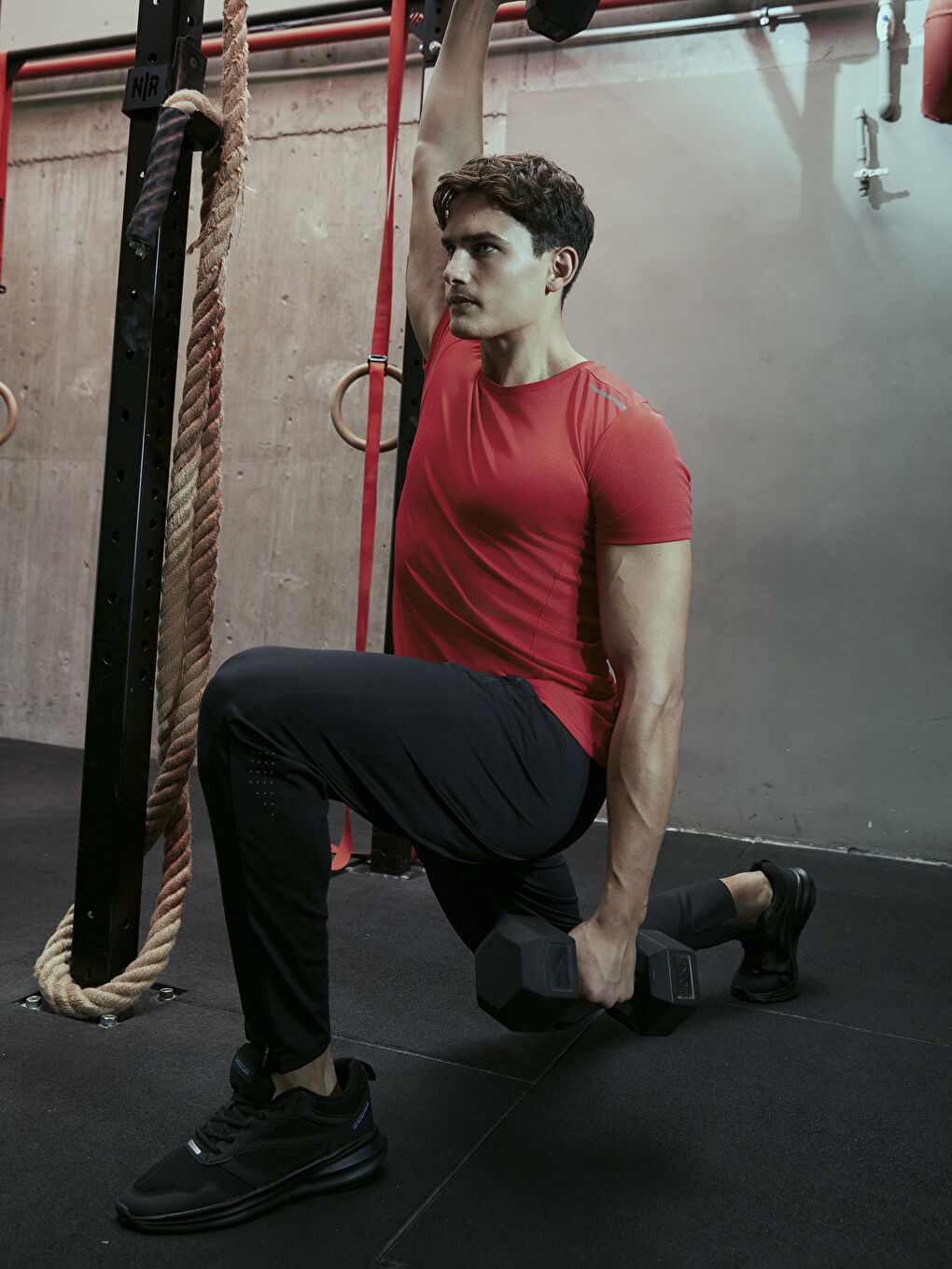 Kırmızı Bisiklet Yaka Kısa Kollu Erkek Spor Tişört-2