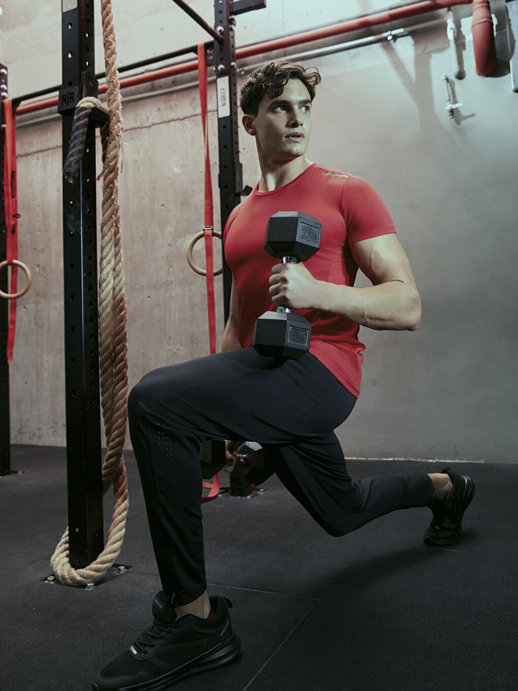 Kırmızı Bisiklet Yaka Kısa Kollu Erkek Spor Tişört-3