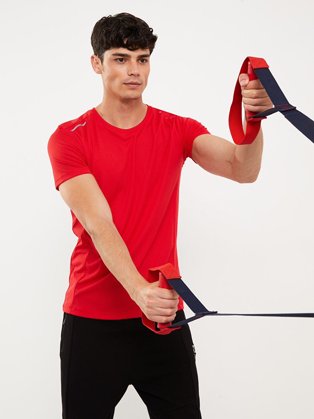 Kırmızı Bisiklet Yaka Kısa Kollu Erkek Spor Tişört-4