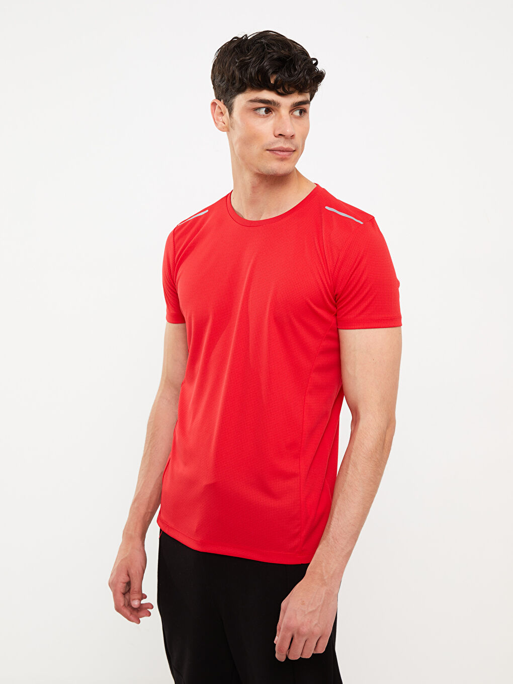 Kırmızı Bisiklet Yaka Kısa Kollu Erkek Spor Tişört-5