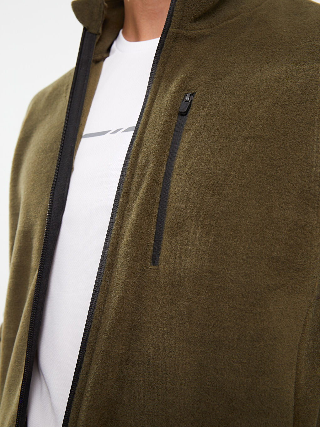 Haki Standart Kalıp Dik Yaka Polar Erkek Spor Hırka-3