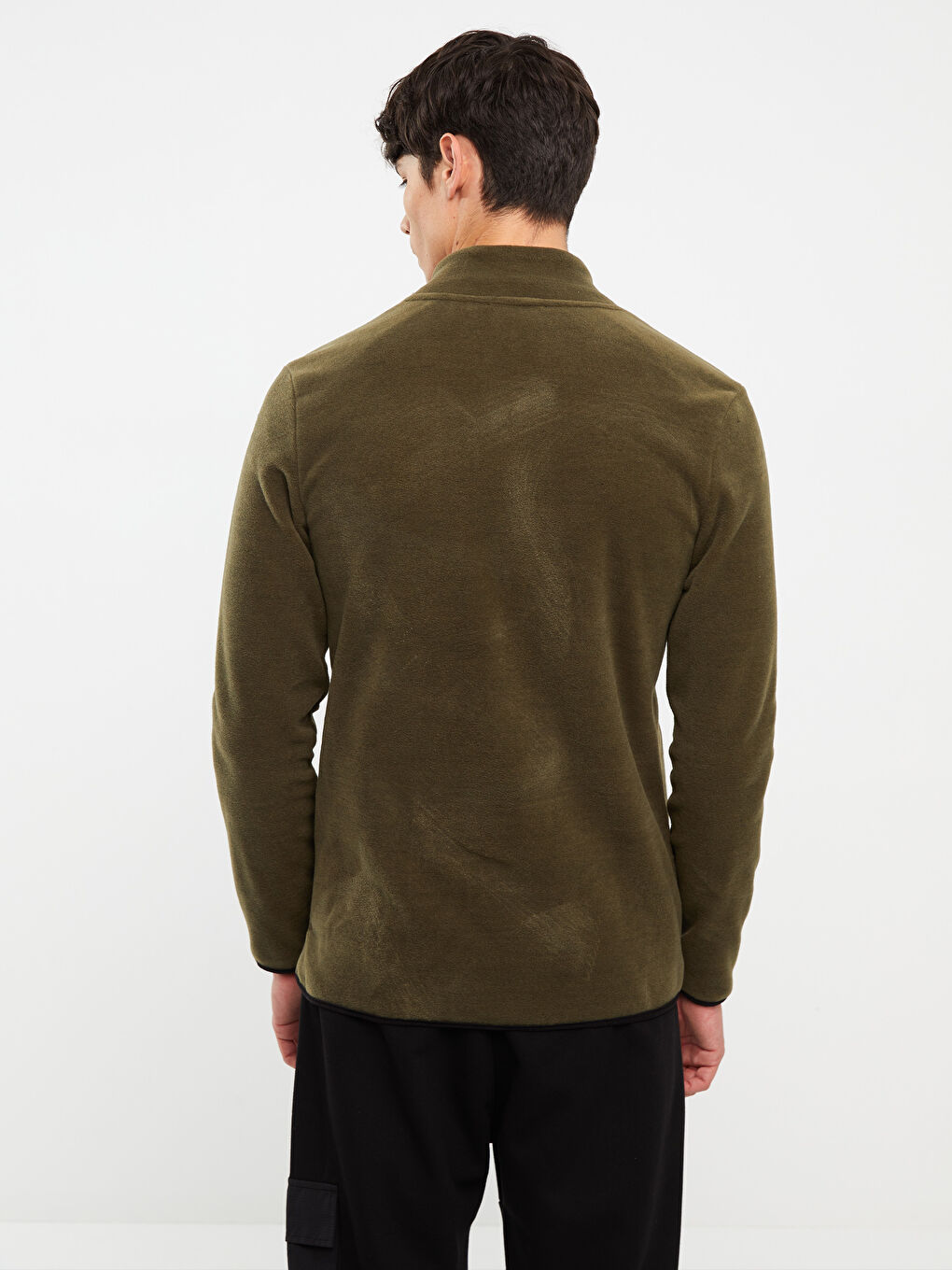 Haki Standart Kalıp Dik Yaka Polar Erkek Spor Hırka-4