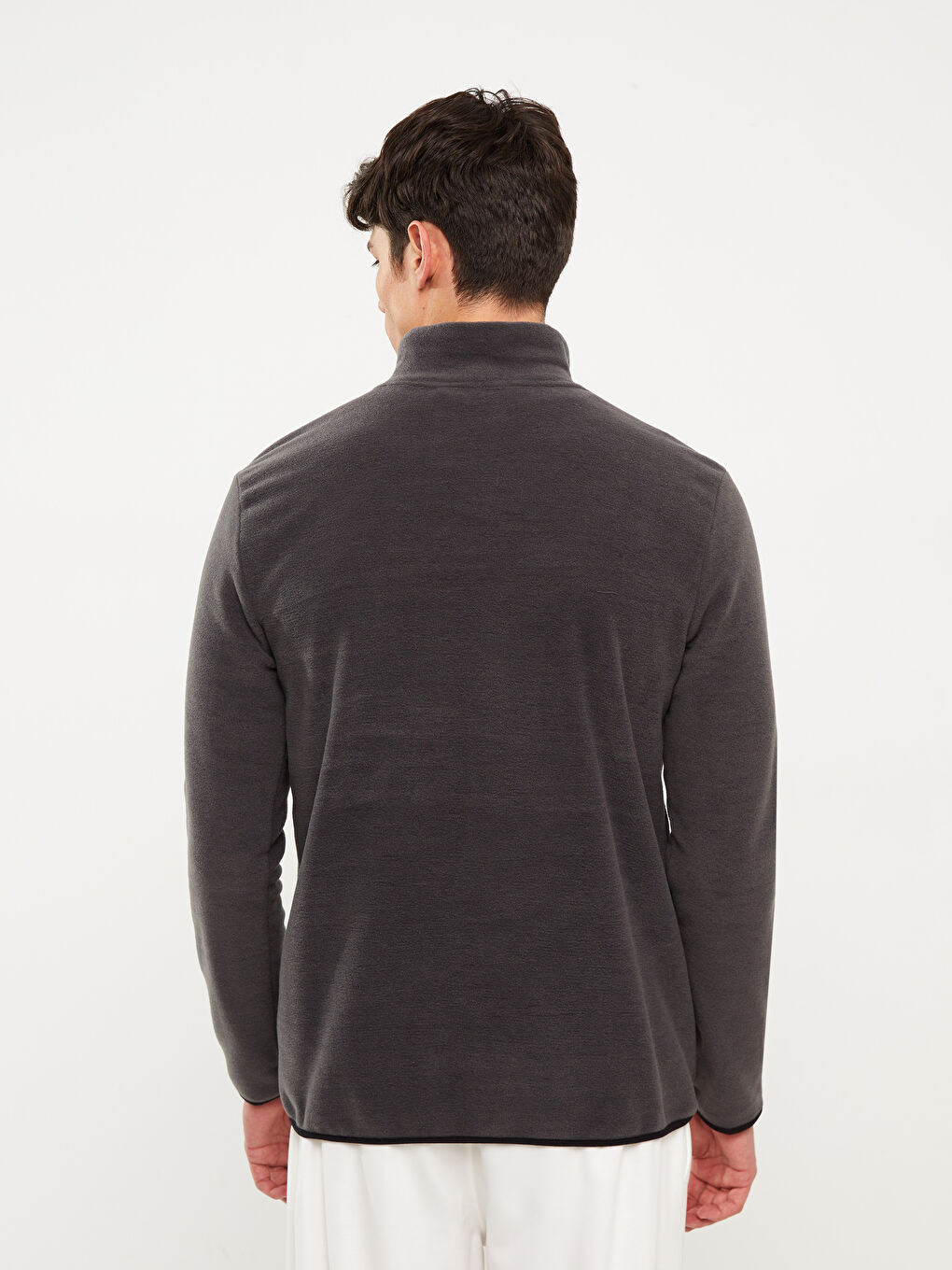 Gri Dik Yaka Uzun Kollu Erkek Polar Sweatshirt-4