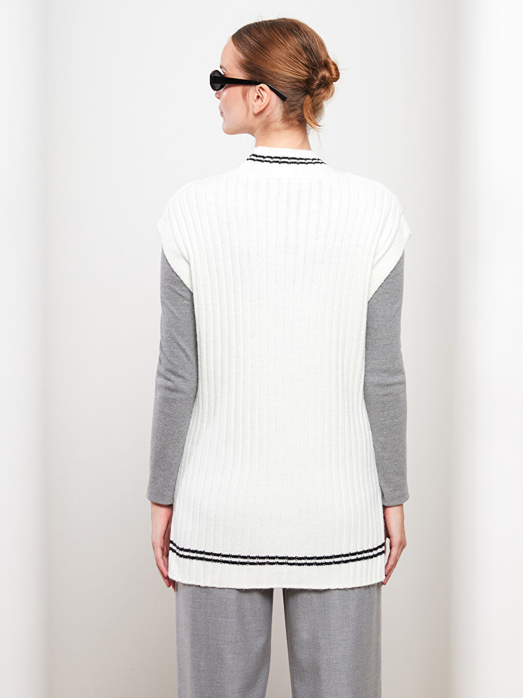 سترة صوفية منقوشة بياقة قمع للسيدات-9