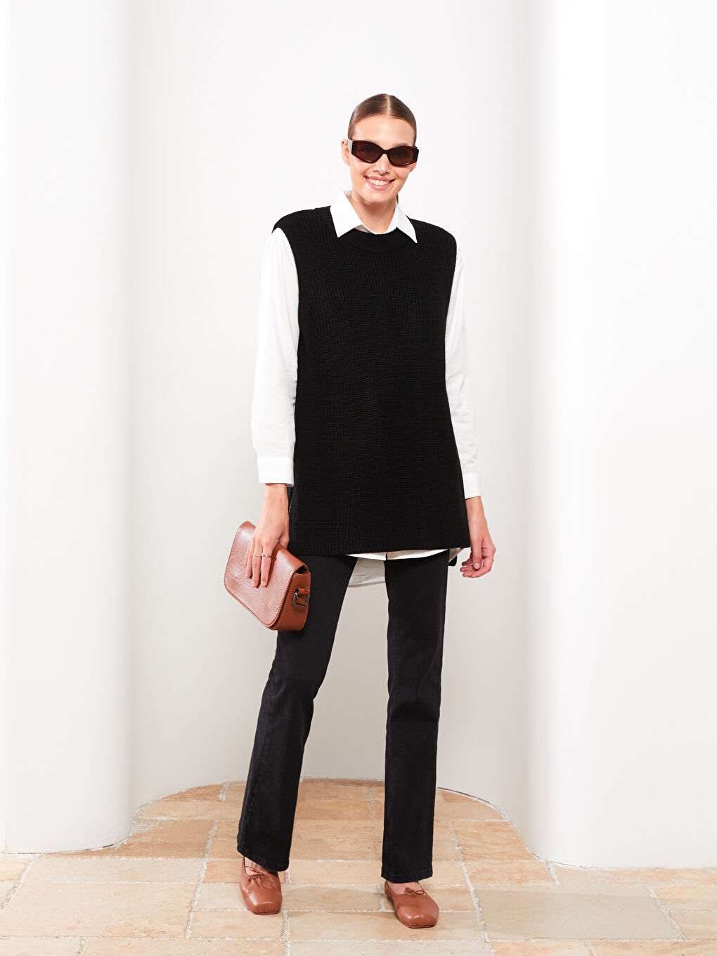 Women's Crew Neck Plain Knitwear Sweater Vest -W24650Z8-RQN