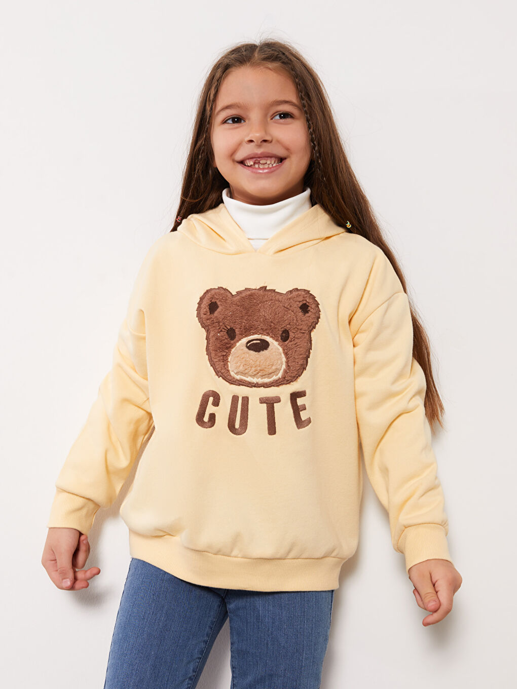 Hooded Embroidered Long Sleeve Girl Sweatshirt