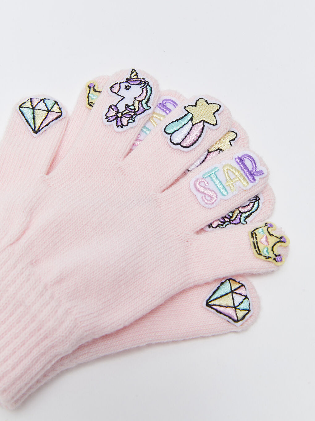 Patch Detailed Girls' Knitwear Gloves-1