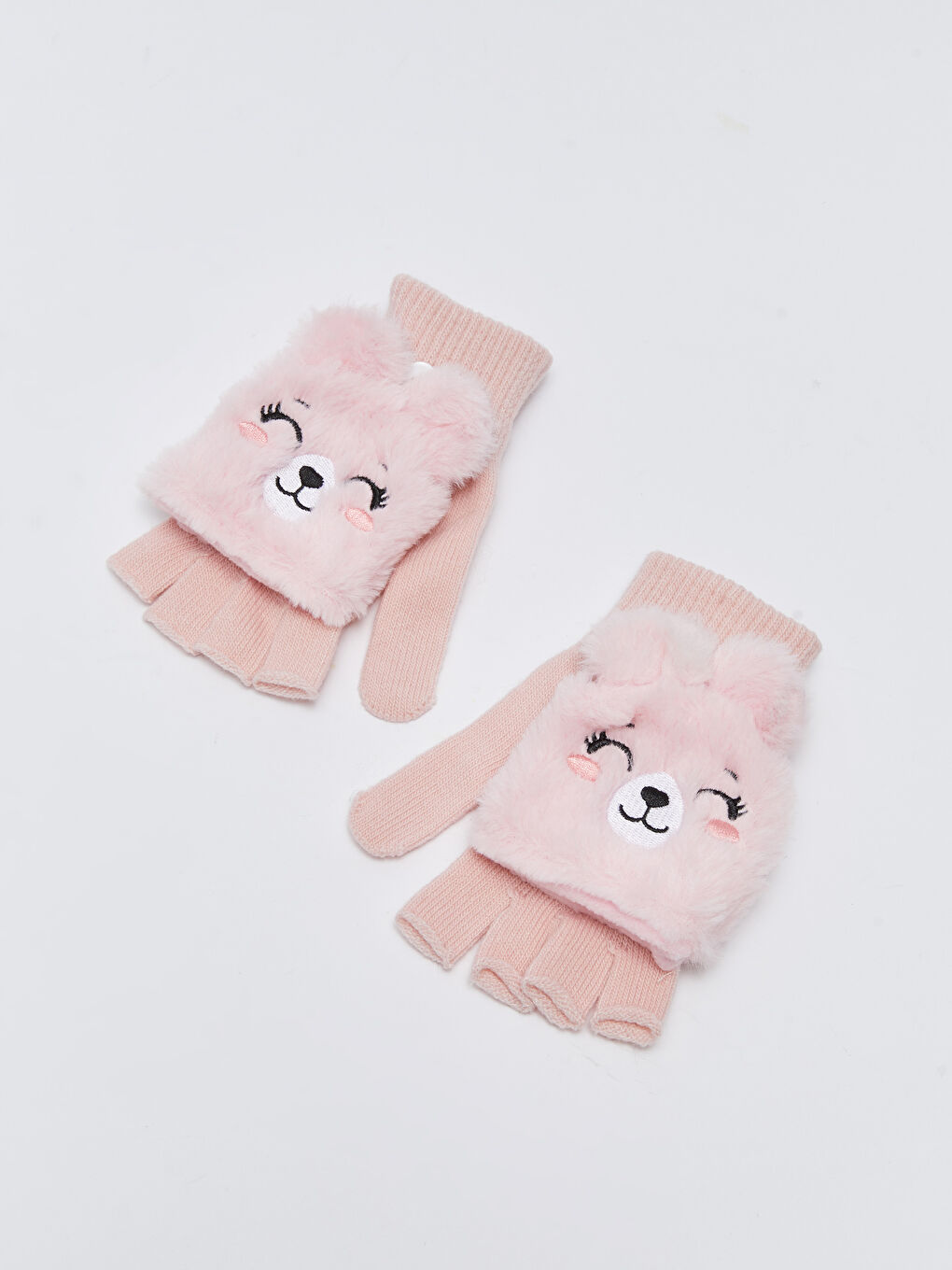Pembe Nakışlı Kız Çocuk Triko Eldiven