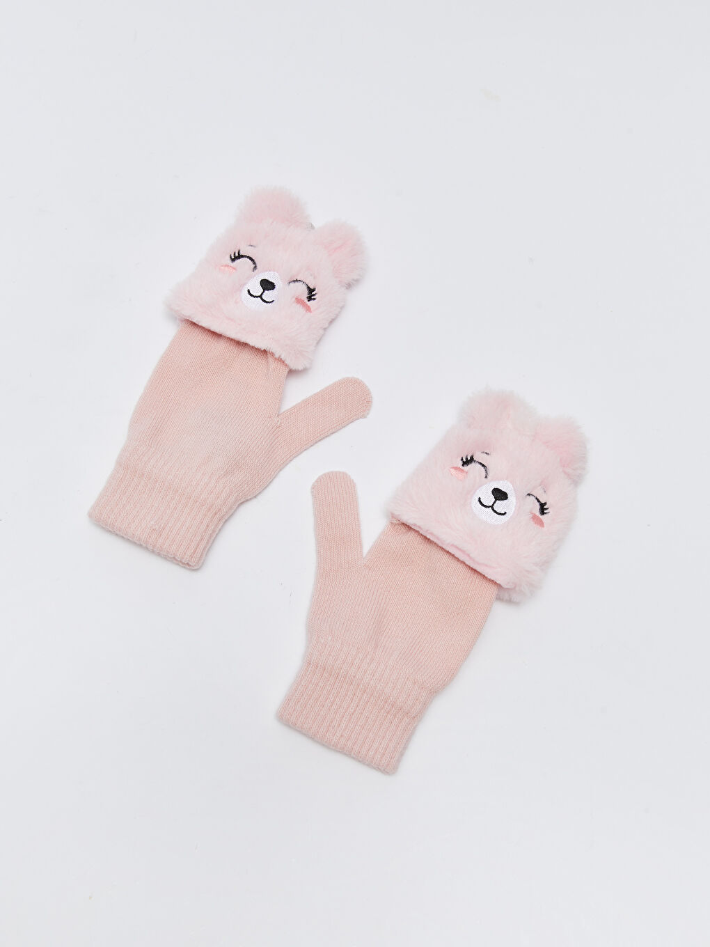 Pembe Nakışlı Kız Çocuk Triko Eldiven-1