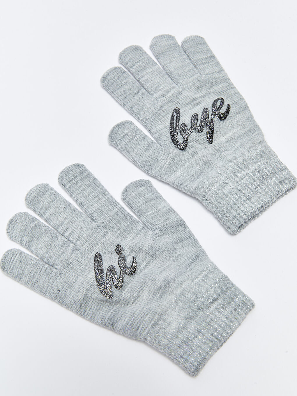 Siyah Baskılı Kız Çocuk Triko Eldiven 2'li-1