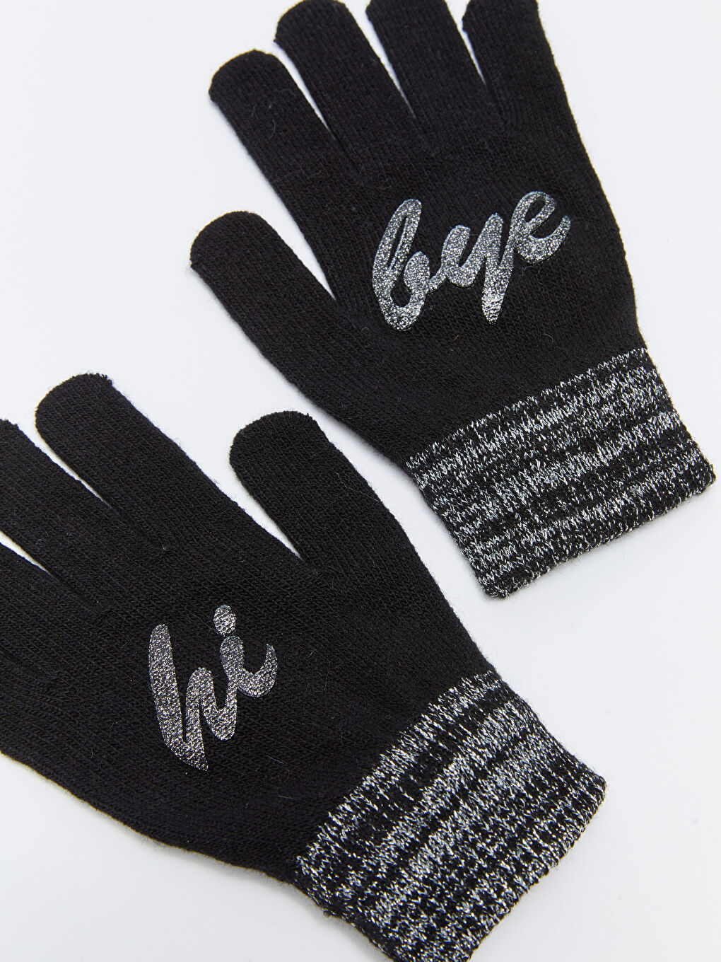Siyah Baskılı Kız Çocuk Triko Eldiven 2'li-2