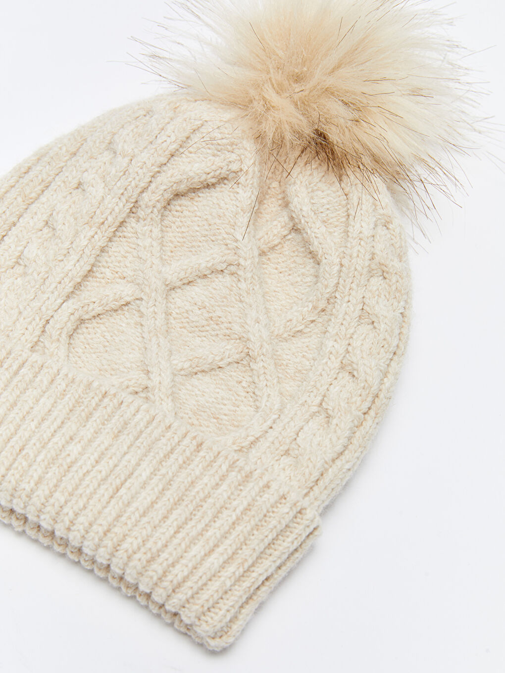 Ekru Pelüş Ponponlu Kız Çocuk Bere ve Boyunluk-3