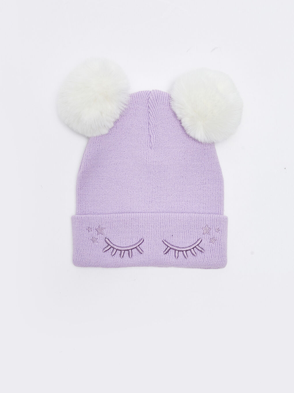 Double Pompon Embroidered Girls' Knitwear Beanie