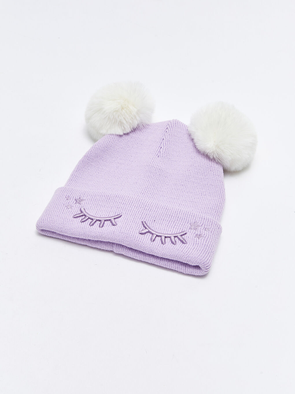 Double Pompon Embroidered Girls' Knitwear Beanie-1