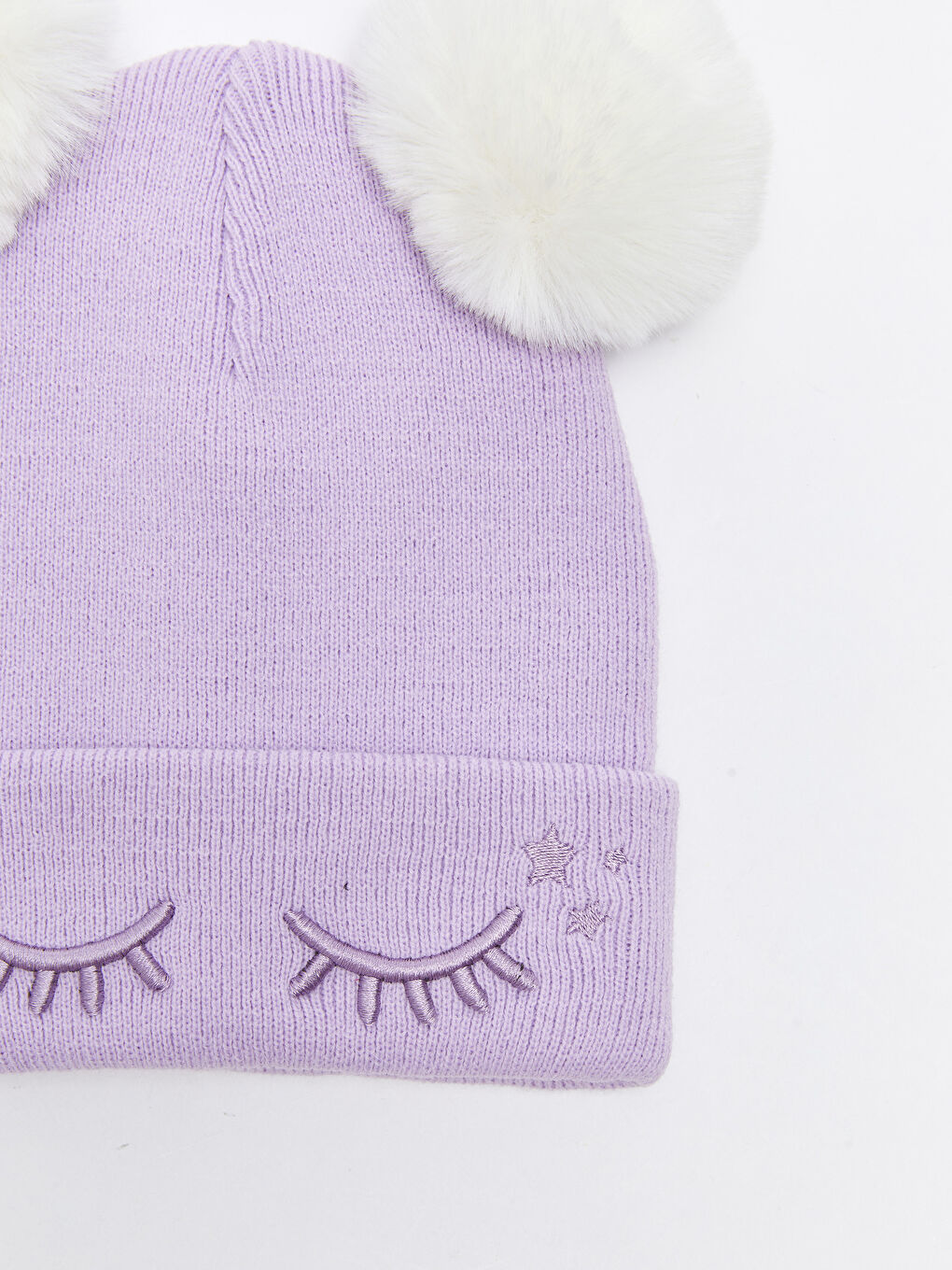 Double Pompon Embroidered Girls' Knitwear Beanie-2