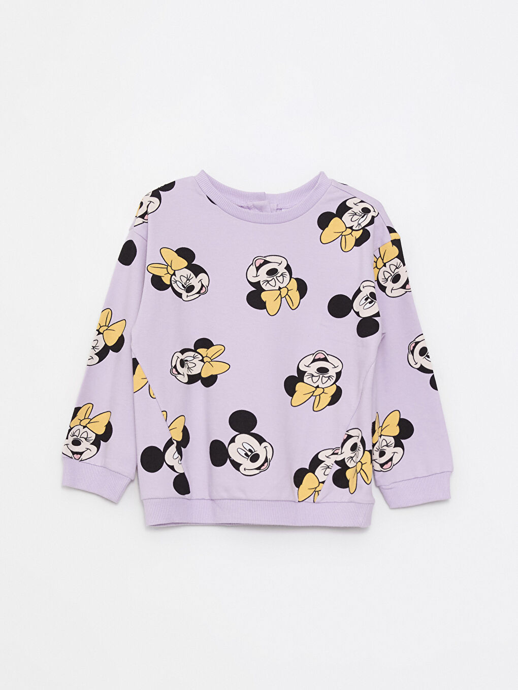Lila Bisiklet Yaka Uzun Kol Minnie ve Mickey Mouse Baskılı Kız Bebek Sweatshirt
