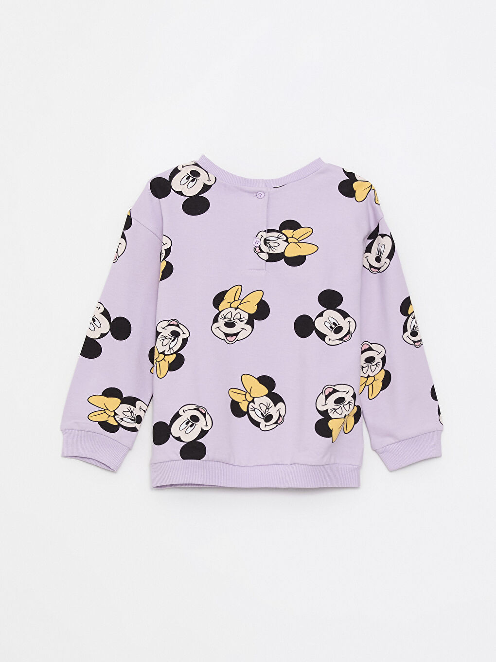 Lila Bisiklet Yaka Uzun Kol Minnie ve Mickey Mouse Baskılı Kız Bebek Sweatshirt-1