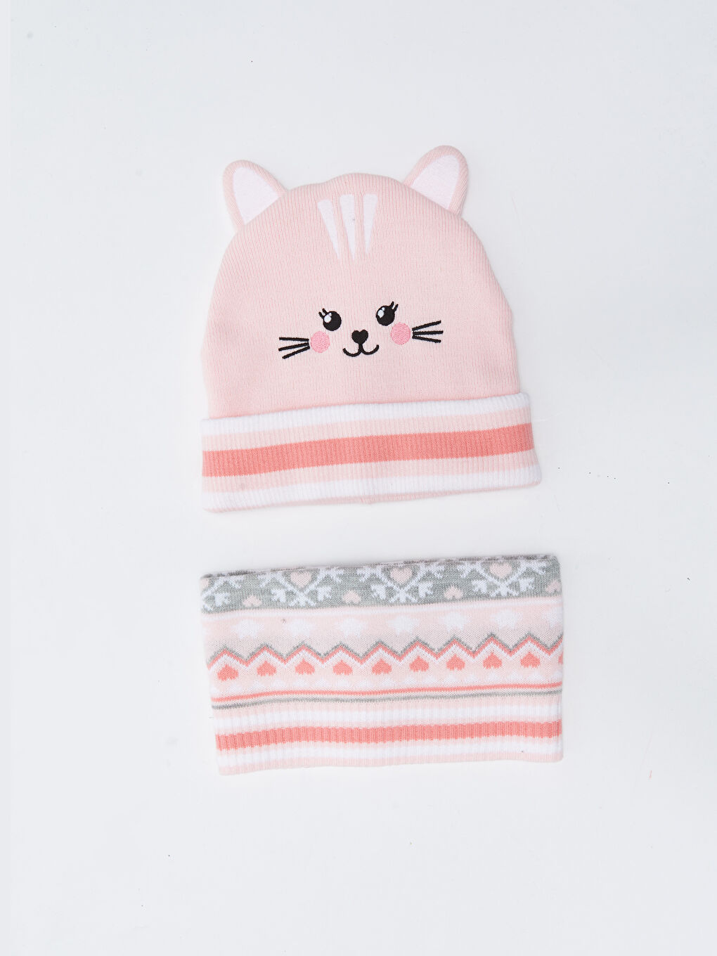 LCW ACCESSORIES Бродирана котка момичешки плетен комплект шапка и яка 2 чифта -W24745Z4-GAT