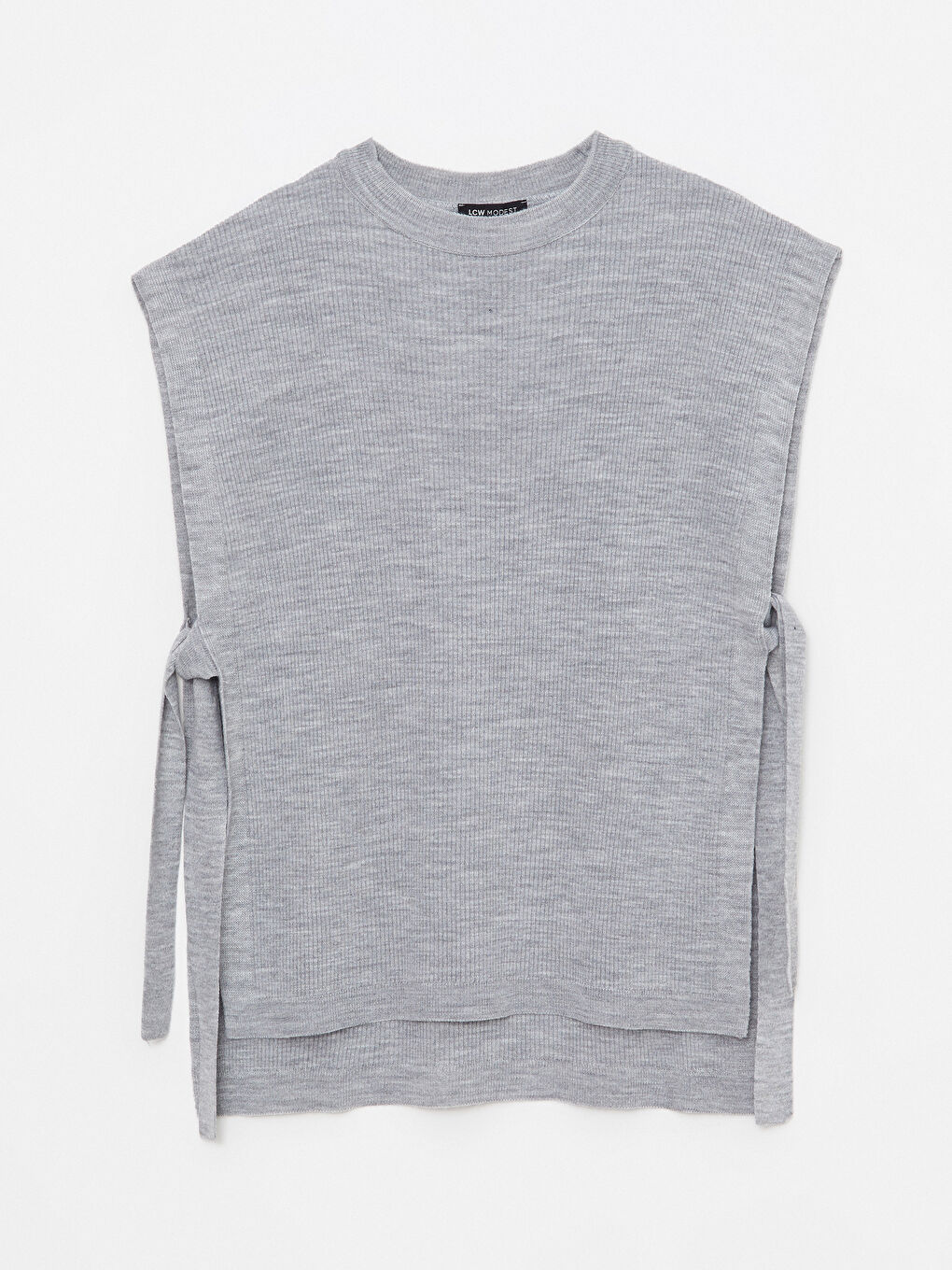 Gri Kadın Bisiklet Yaka Düz Triko Süveter-5