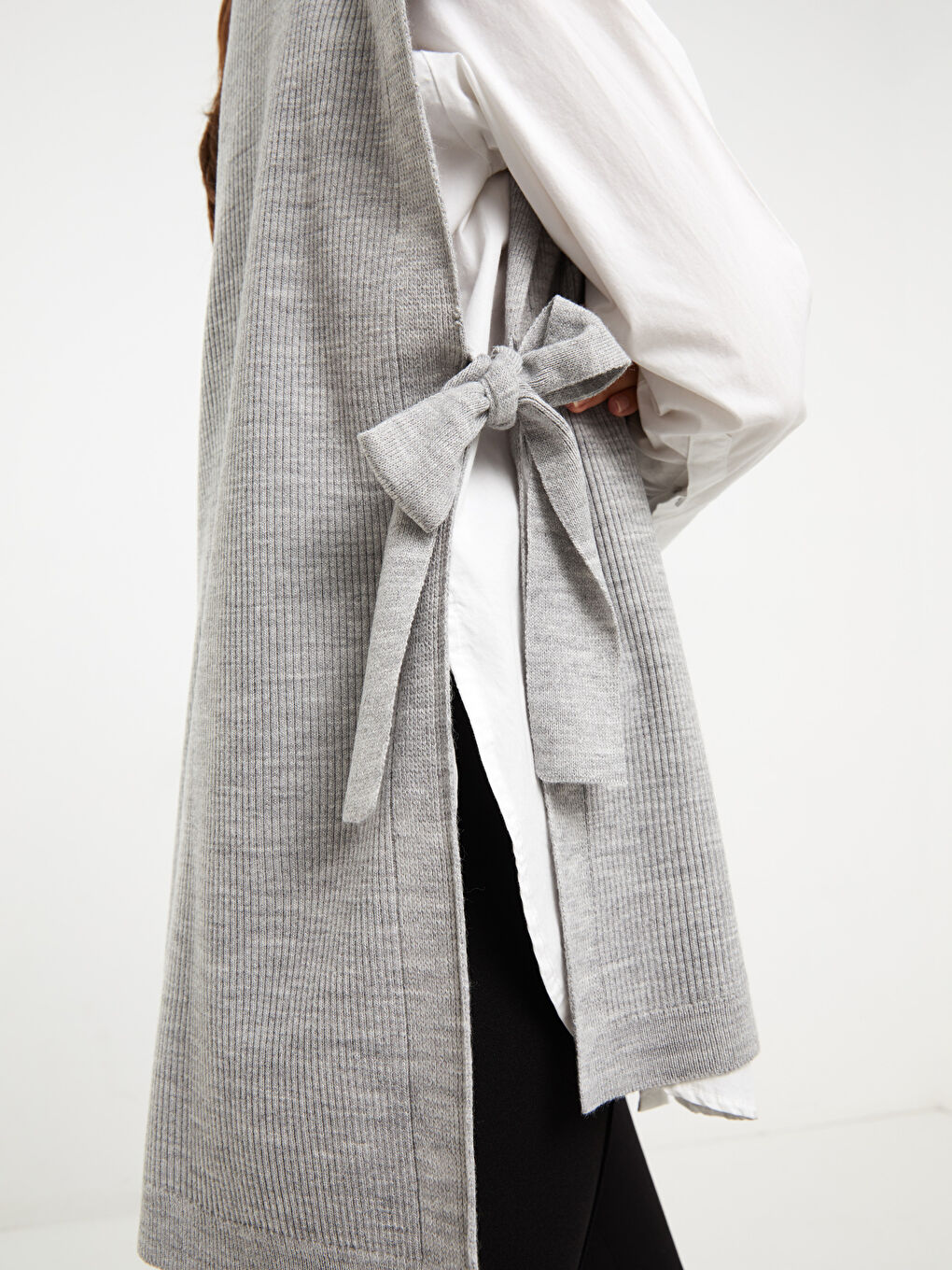 Gri Kadın Bisiklet Yaka Düz Triko Süveter-3