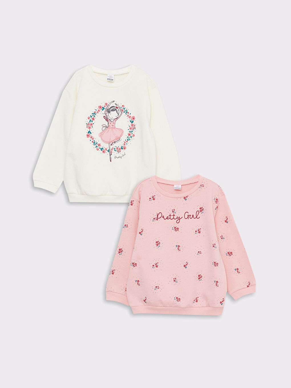 Lot de 2 Sweat-shirts Bébé Fille en Coton Imprimé à Manches Longues Col Rond