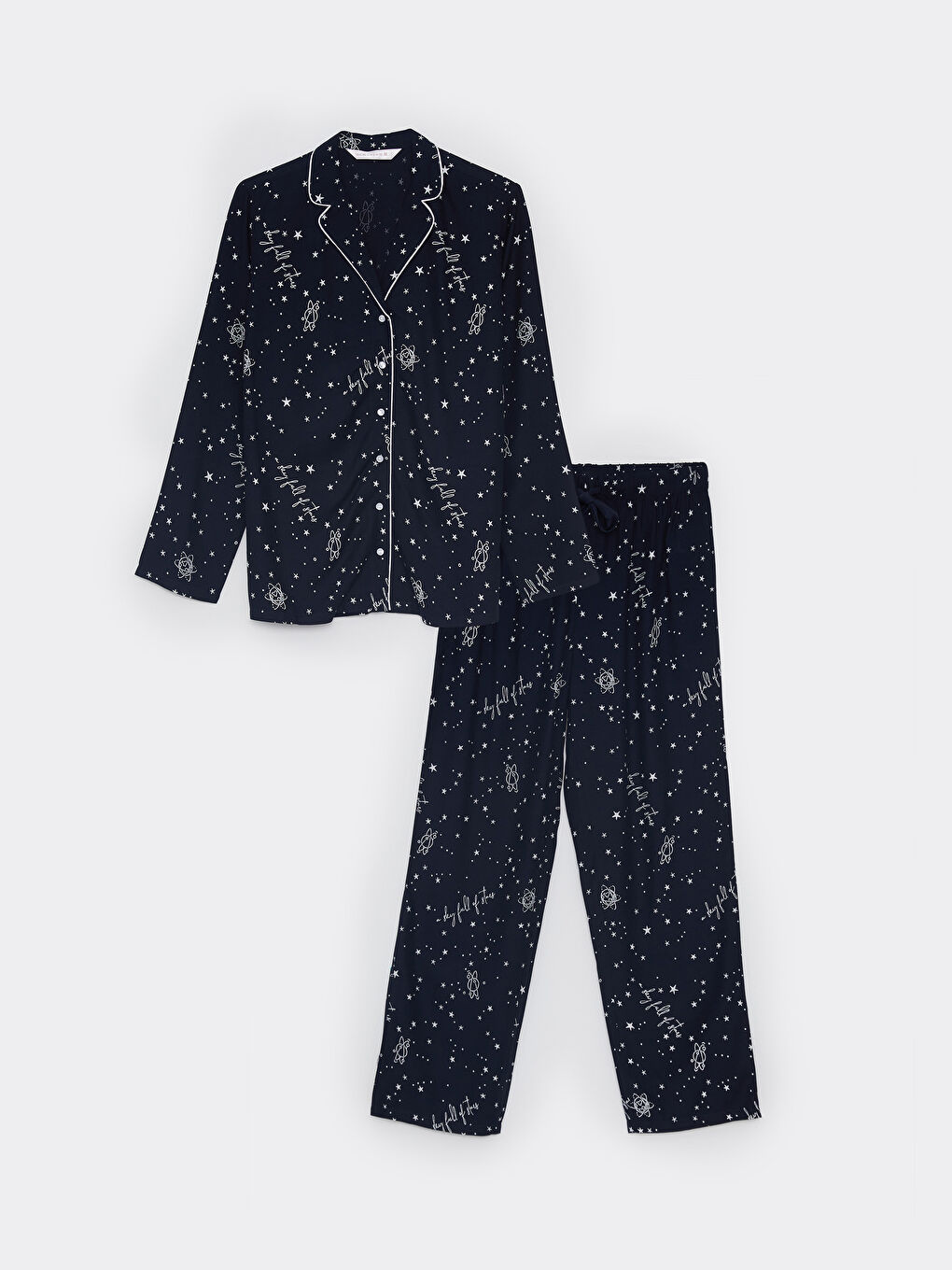 LCW DREAM Lacivert Gömlek Yaka Desenli Uzun Kollu Viskon Kadın Pijama Takımı - 5