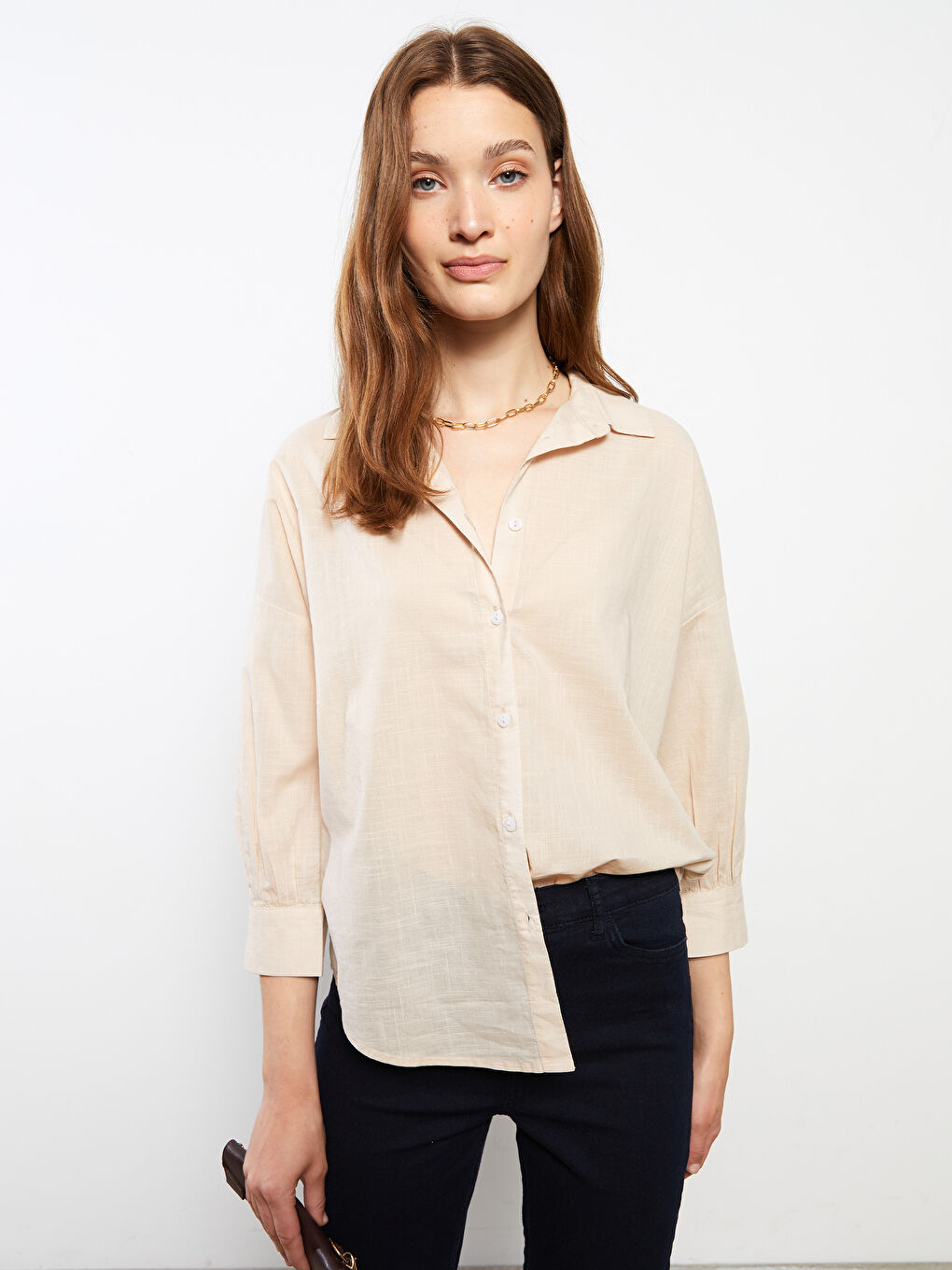 Front Button Closure Embroidered Long Sleeve Cotton Women's Shirt -W24762Z8-FFG