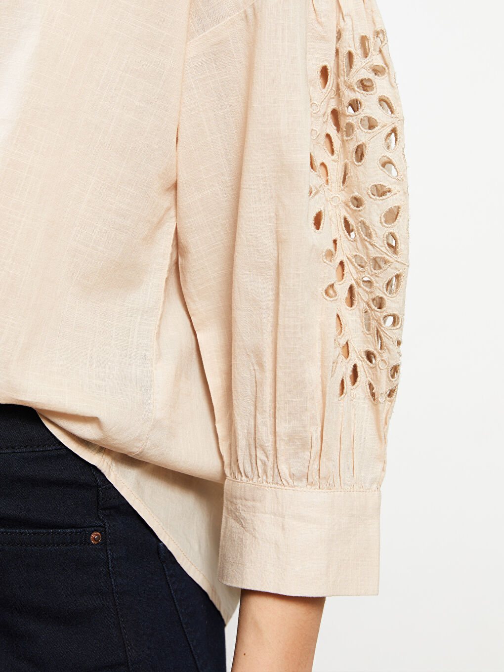 Front Button Closure Embroidered Long Sleeve Cotton Women's Shirt -W24762Z8-FFG
