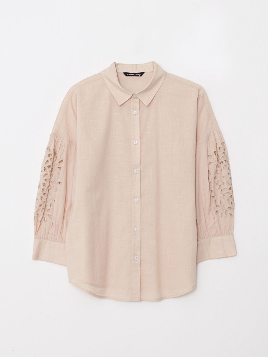 Front Button Closure Embroidered Long Sleeve Cotton Women's Shirt -W24762Z8-FFG