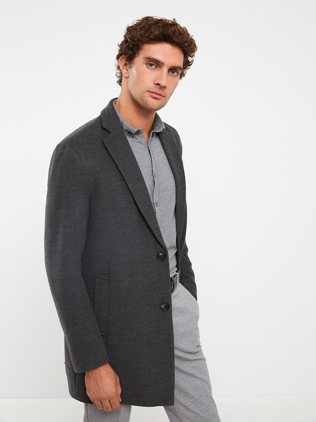 بالطو سادة ياقة الجاكيت تخين للرجال كاشيه-1