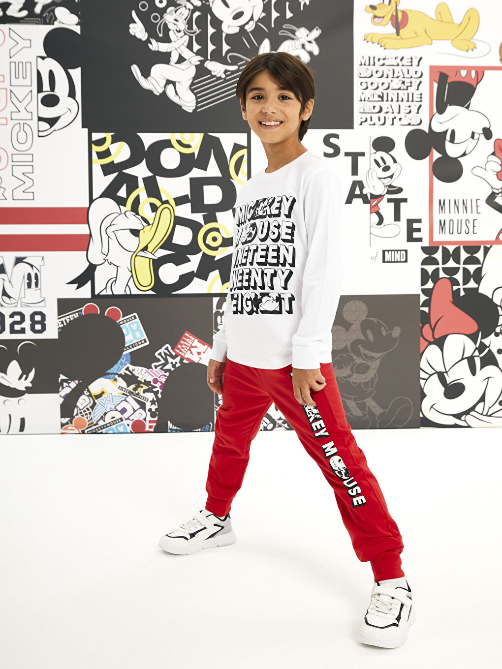 LCW Kids Beyaz Bisiklet Yaka Mickey Mouse Baskılı Uzun Kollu Erkek Çocuk Sweatshirt ve Eşofman Altı - 2