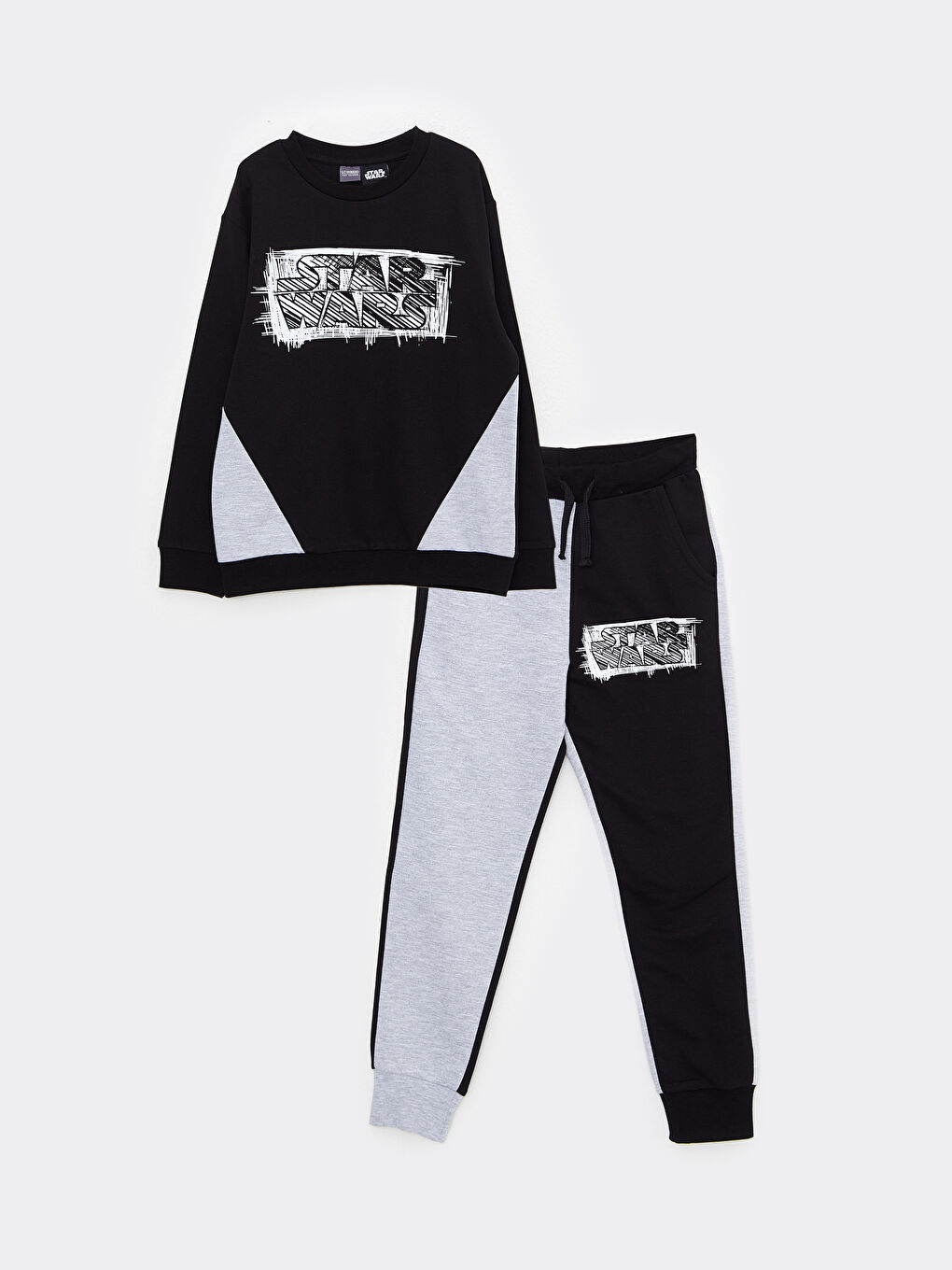 Siyah Bisiklet Yaka Star Wars Baskılı Uzun Kollu Erkek Çocuk Sweatshirt ve Eşofman Altı-6