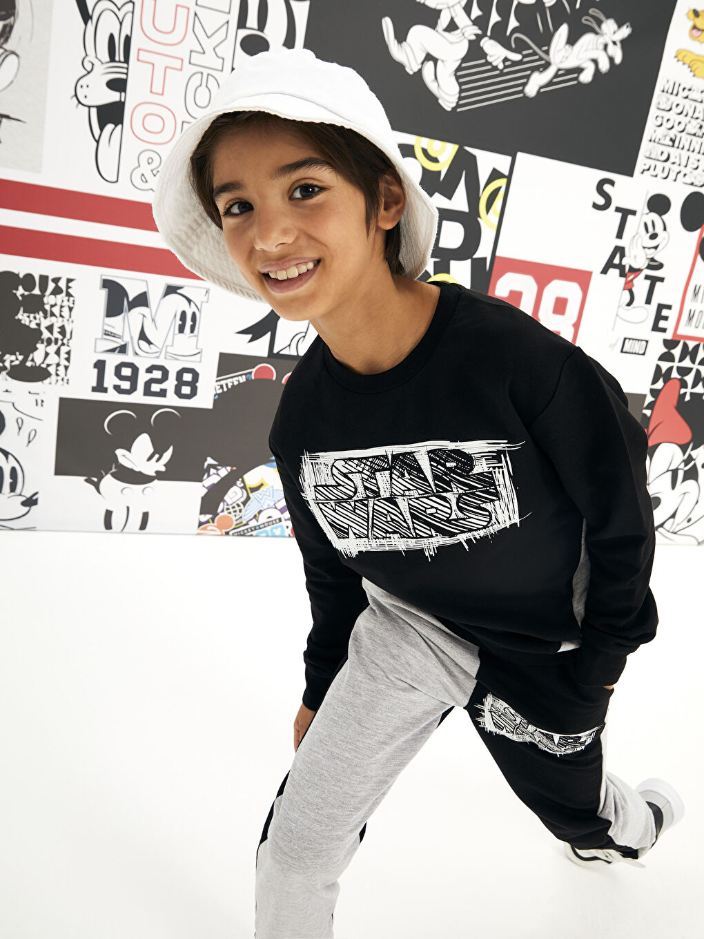 Siyah Bisiklet Yaka Star Wars Baskılı Uzun Kollu Erkek Çocuk Sweatshirt ve Eşofman Altı-2