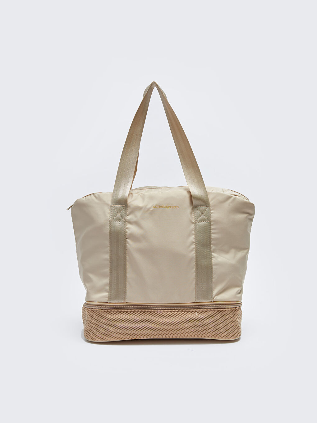Bej Paraşüt Kumaş Yazı Baskılı Kadın Spor Çantası-3