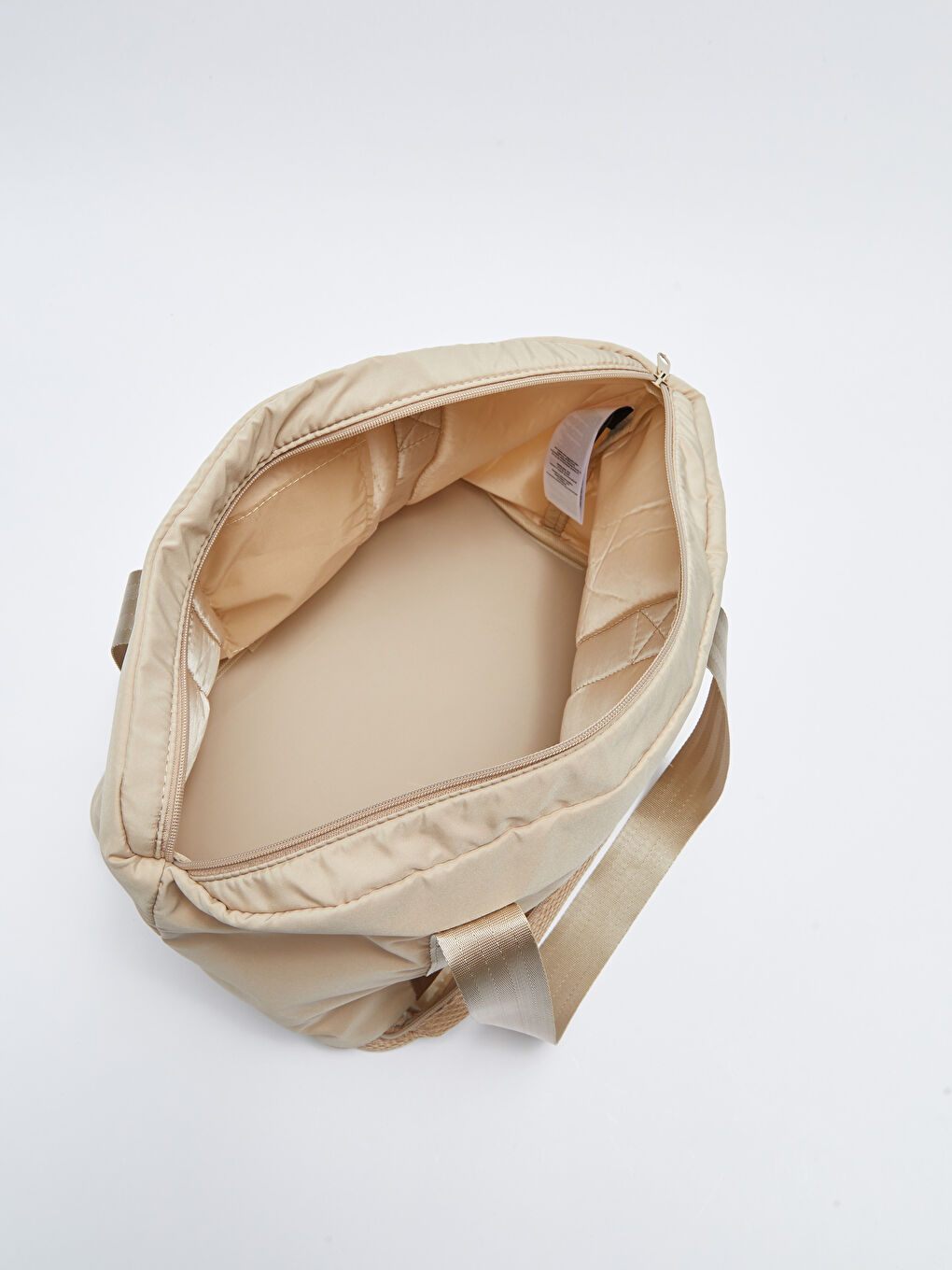 Bej Paraşüt Kumaş Yazı Baskılı Kadın Spor Çantası-5