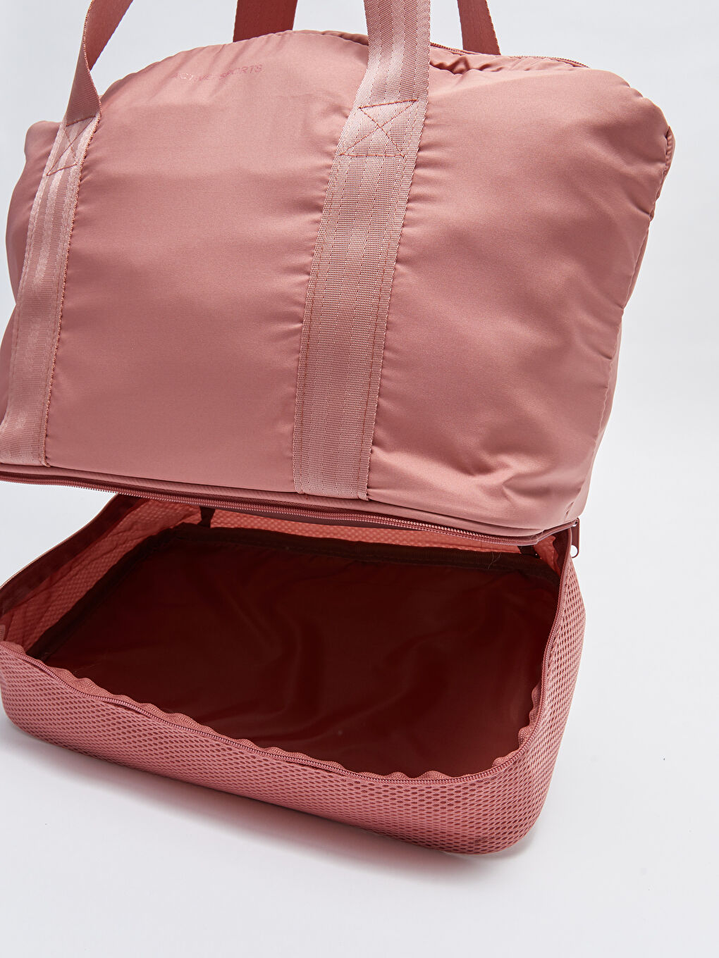 Pembe Paraşüt Kumaş Yazı Baskılı Kadın Spor Çantası-5