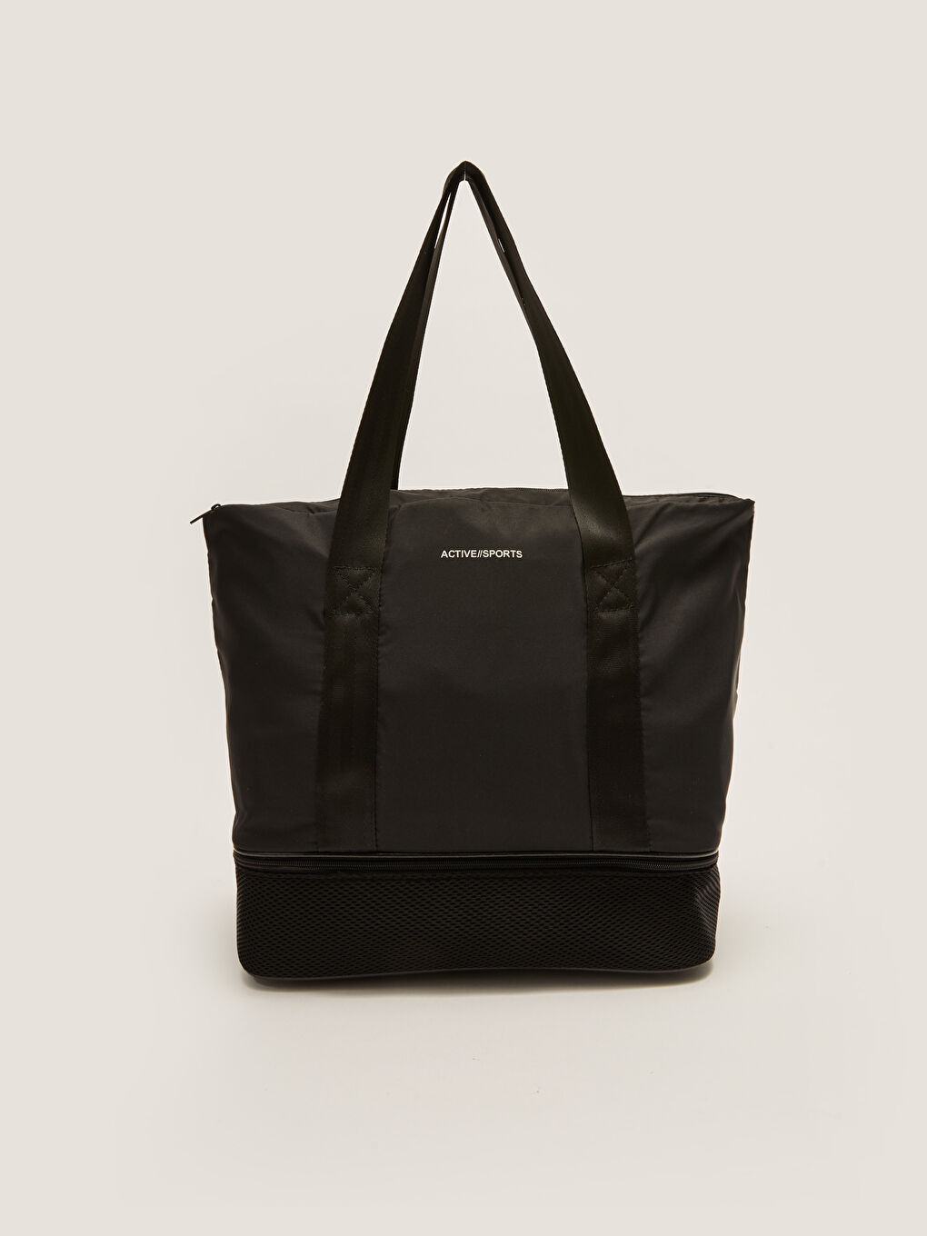 Siyah Paraşüt Kumaş Yazı Baskılı Kadın Spor Çantası-5