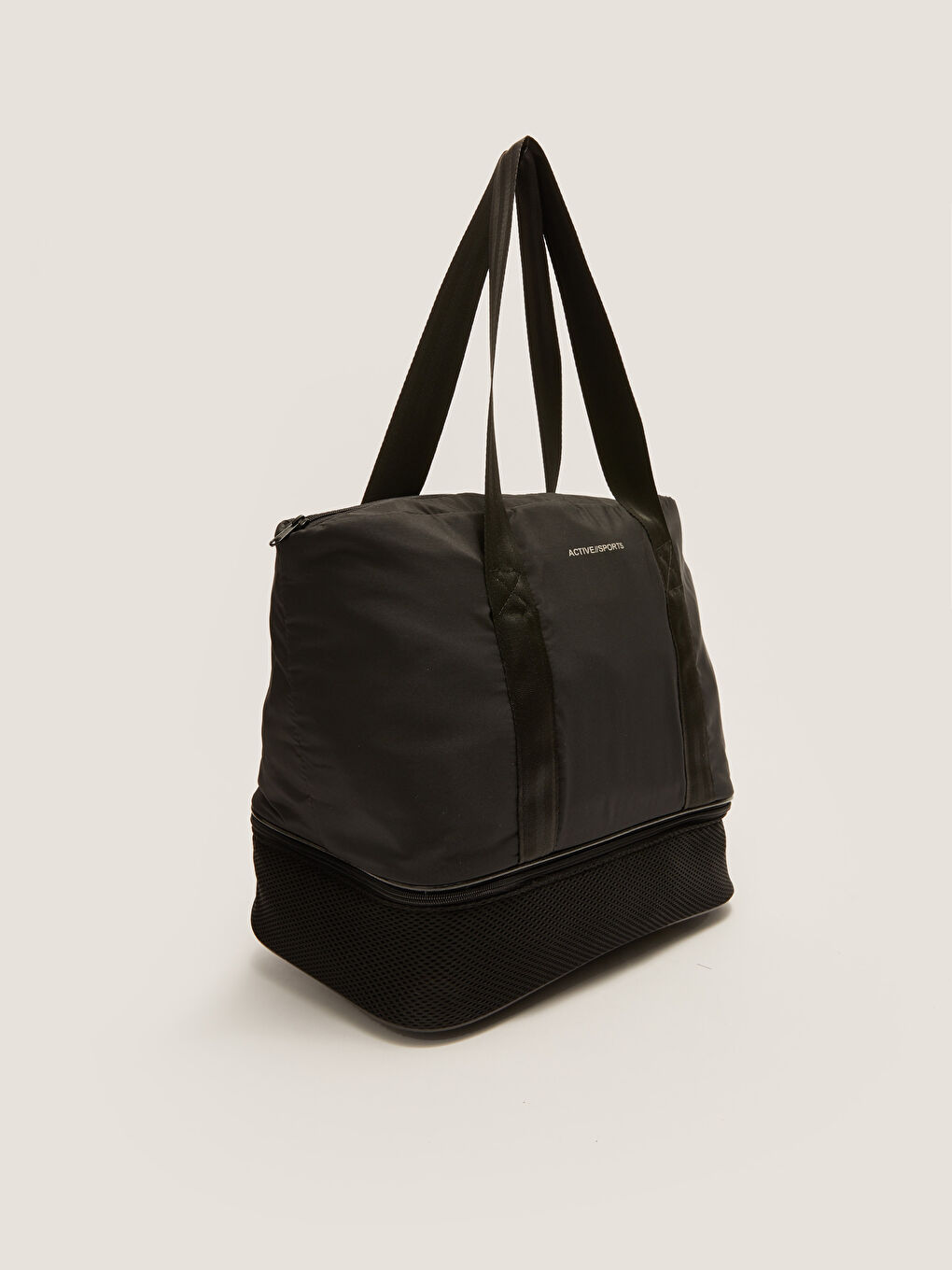 Siyah Paraşüt Kumaş Yazı Baskılı Kadın Spor Çantası-6