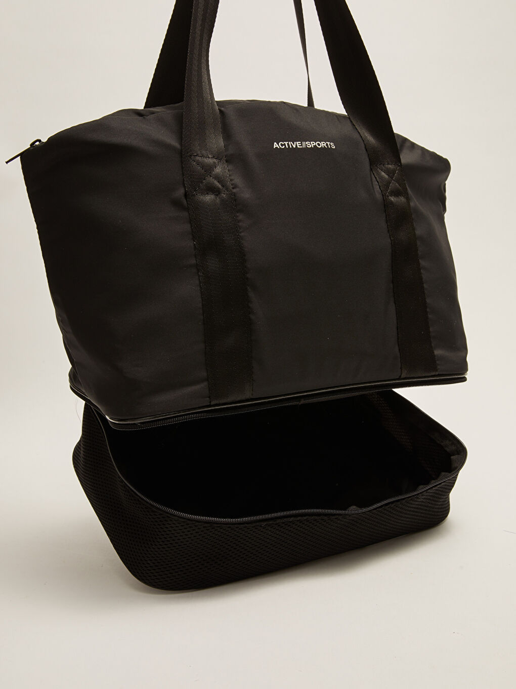 Siyah Paraşüt Kumaş Yazı Baskılı Kadın Spor Çantası-8