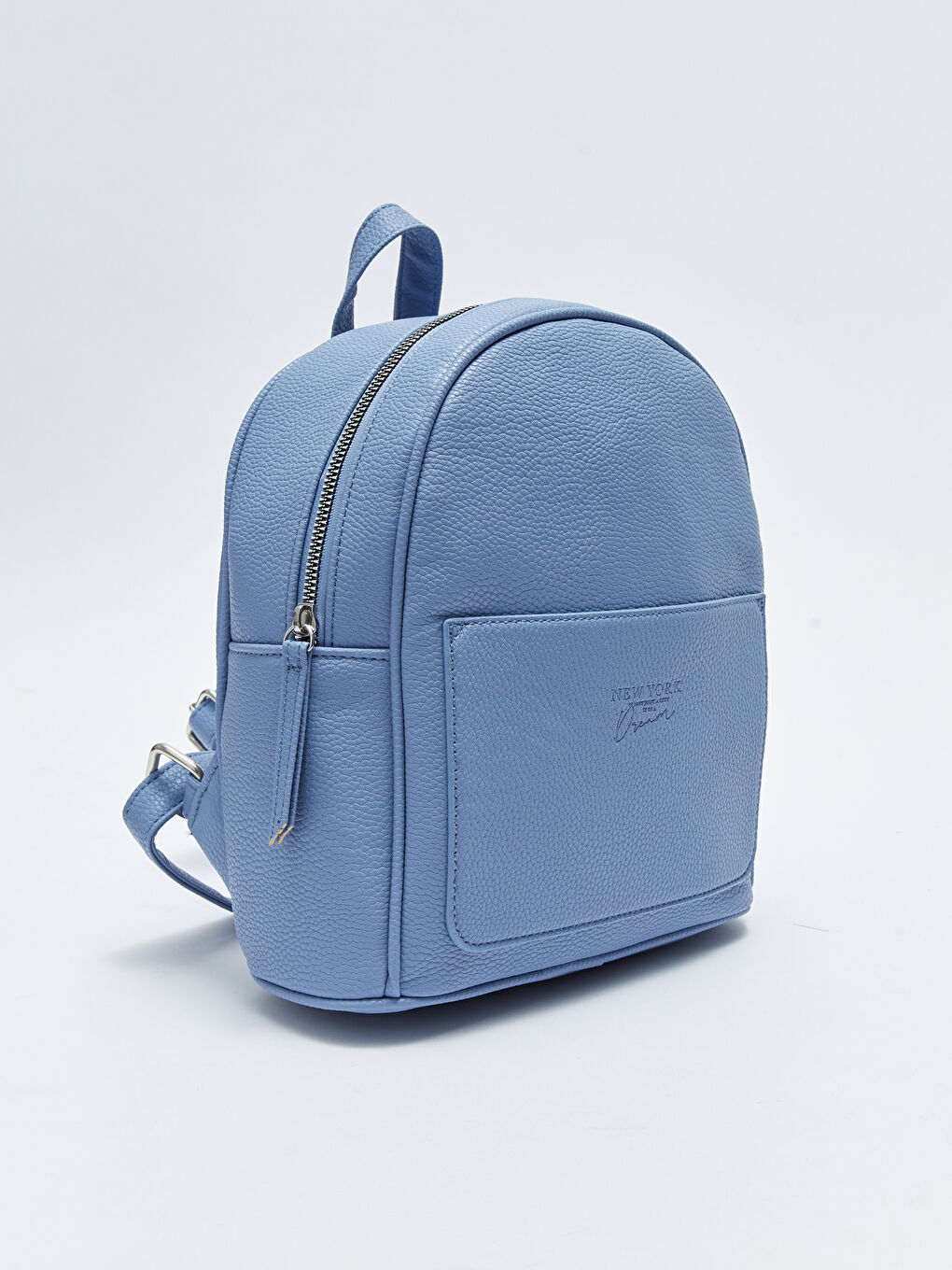 Mavi Deri Görünümlü Baskılı Kadın Sırt Çantası-1