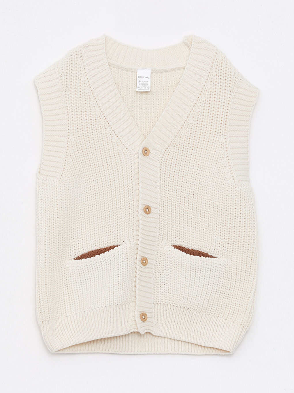 Ekru V Yaka Erkek Bebek Triko Yelek