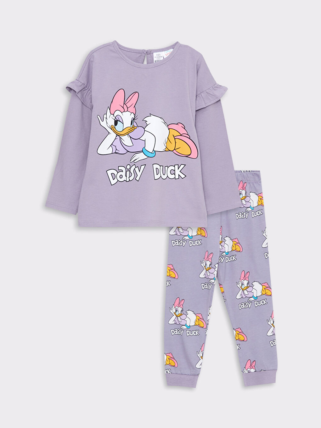 Lila Bisiklet Yaka Uzun Kollu Daisy Duck Baskılı Kız Bebek Pijama Takım