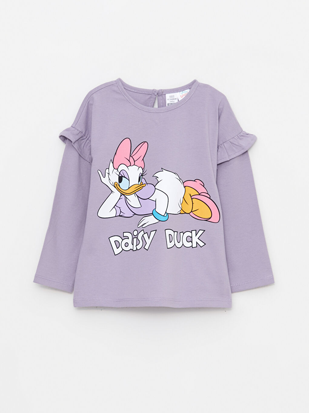 Lila Bisiklet Yaka Uzun Kollu Daisy Duck Baskılı Kız Bebek Pijama Takım-1