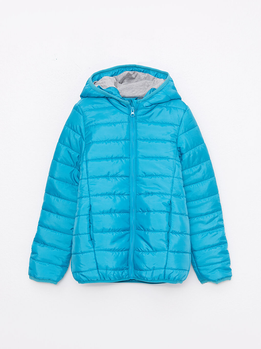 Turkuaz Kapüşonlu Basic Kız Çocuk Şişme Mont