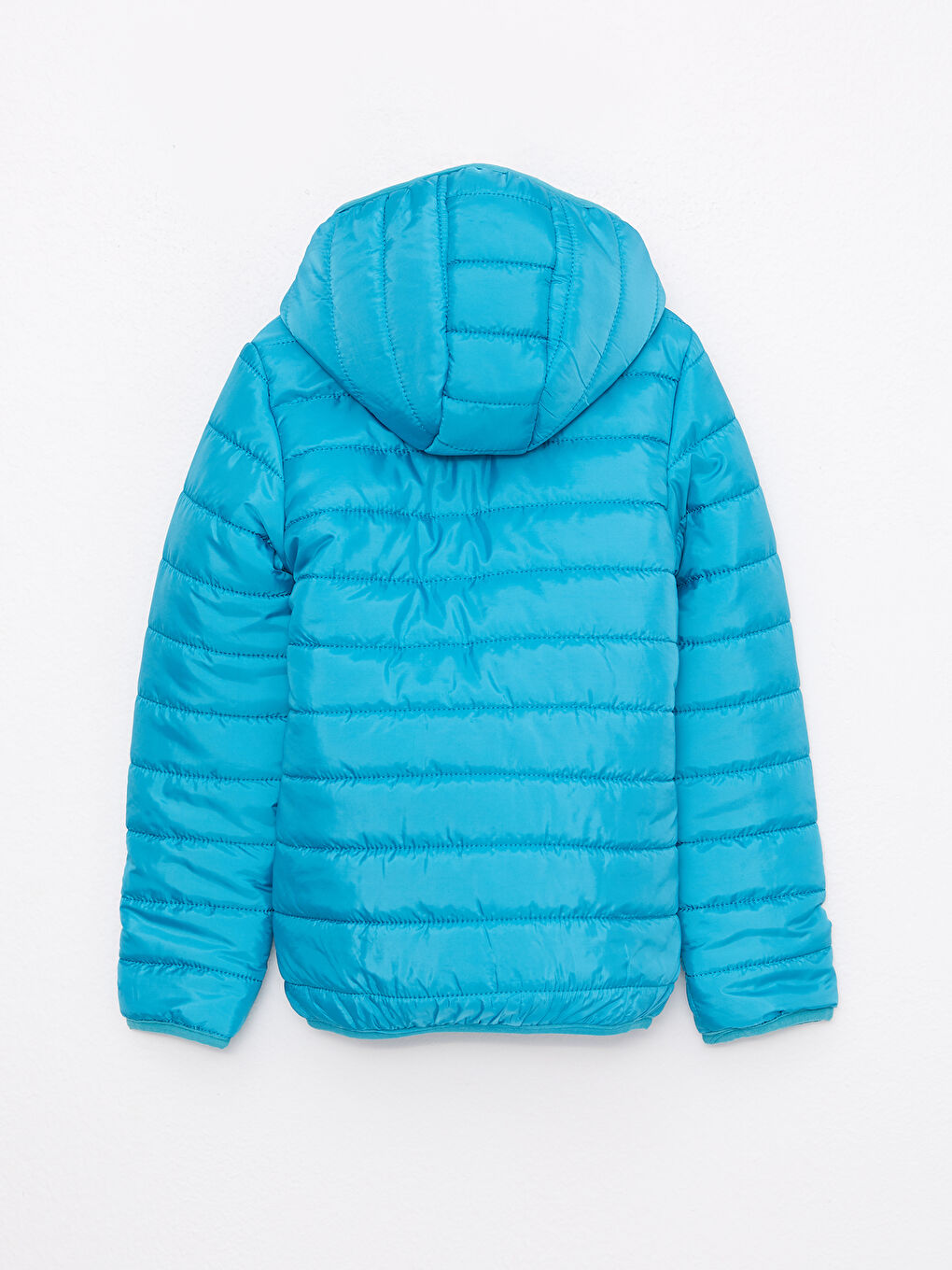 Turkuaz Kapüşonlu Basic Kız Çocuk Şişme Mont-1