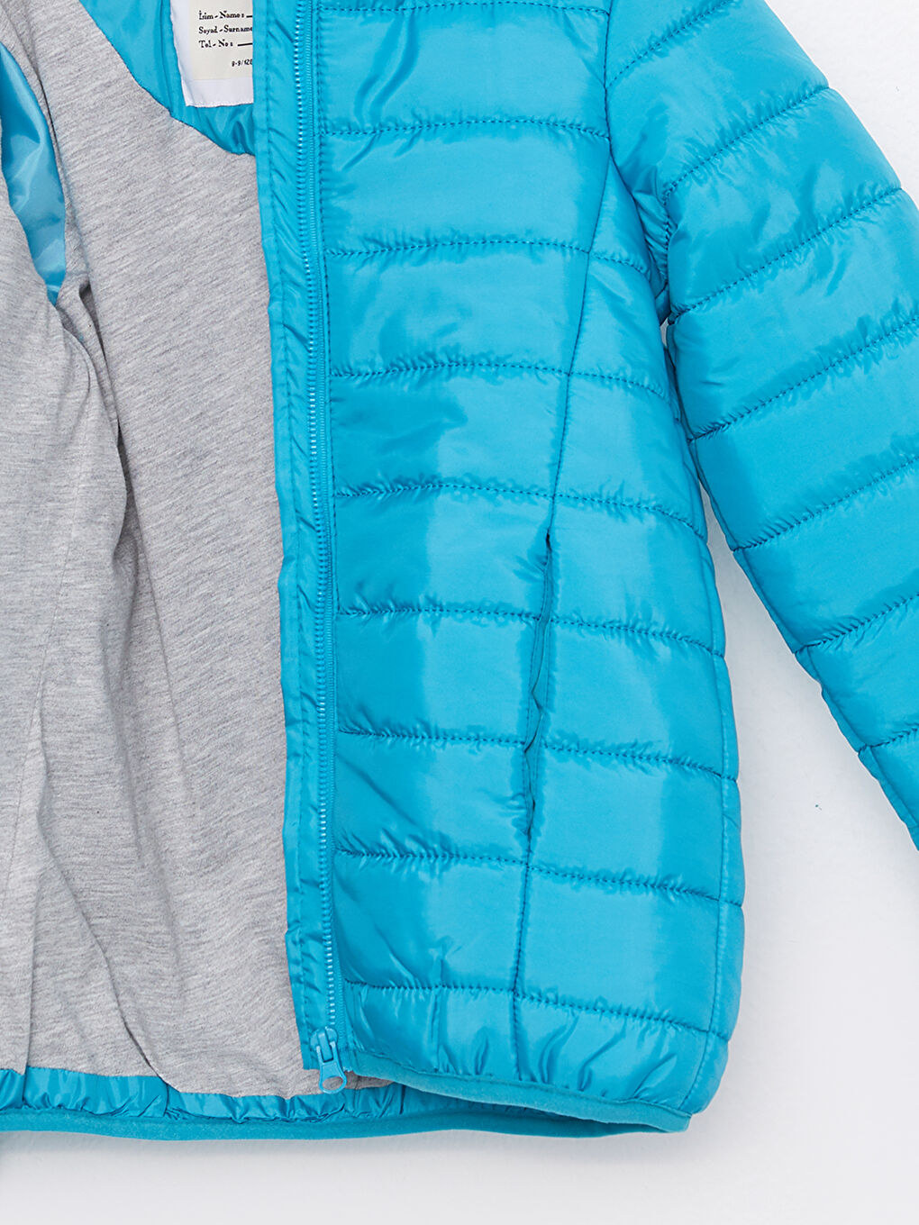 Turkuaz Kapüşonlu Basic Kız Çocuk Şişme Mont-2