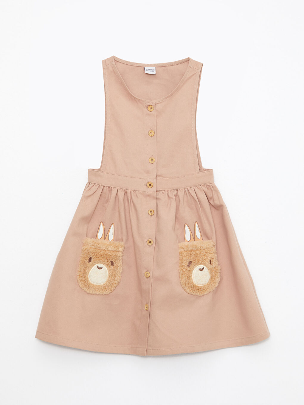 Kahverengi Bisiklet Yaka Baskılı Gabardin Kız Çocuk Elbise